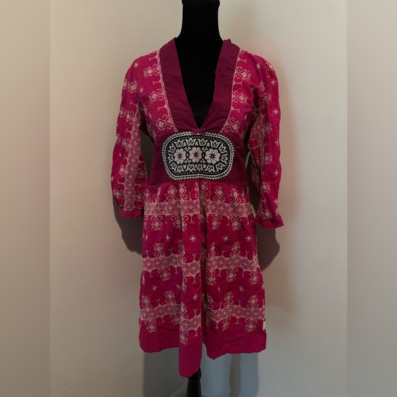 ODD Molly Boho Scandinavian Pink Burgundy Embroidered Dres Tunic 2 or US4-6 - Picture 2 of 11